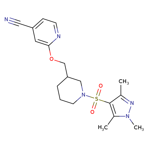 2-({1-[(1,3,5-trimethyl-1H-pyrazol-4-yl)sulfonyl]piperidin-3-yl}methoxy)pyridine-4-carbonitrile