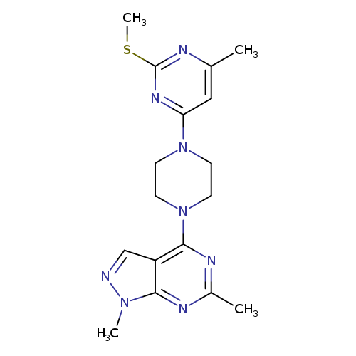4-(4-{1,6-dimethyl-1H-pyrazolo[3,4-d]pyrimidin-4-yl}piperazin-1-yl)-6-methyl-2-(methylsulfanyl)pyrimidine