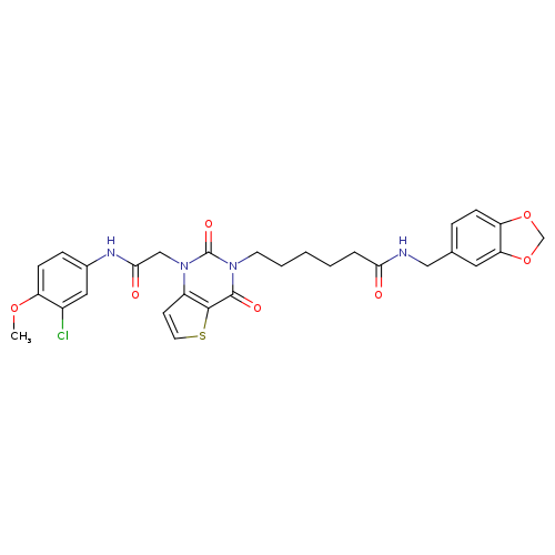 N-[(2H-1,3-benzodioxol-5-yl)methyl]-6-(1-{[(3-chloro-4-methoxyphenyl)carbamoyl]methyl}-2,4-dioxo-1H,2H,3H,4H-thieno[3,2-d]pyrimidin-3-yl)hexanamide
