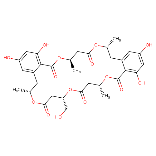 5H,9H,13H,21H,25H-Dibenzo[k,u][1,5,9,15,19]pentaoxacyclotetracosin-5,9,13,21,25-pentone, 7,8,11,12,15,16,23,24,27,28-decahydro-2,4,18,20-tetrahydroxy-11-(hydroxymethyl)-7,15,23,27-tetramethyl-, (7R,11S,15R,23R,27R)-