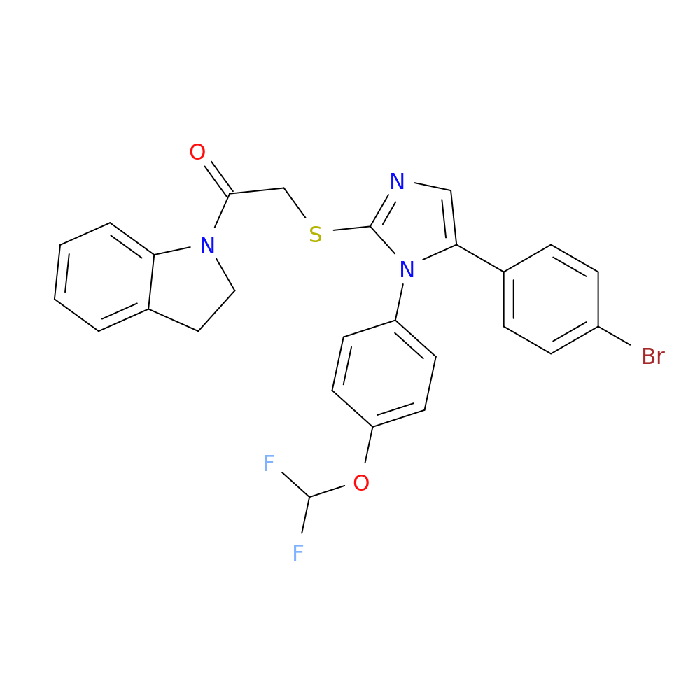 2-{[5-(4-bromophenyl)-1-[4-(difluoromethoxy)phenyl]-1H-imidazol-2-yl]sulfanyl}-1-(2,3-dihydro-1H-indol-1-yl)ethan-1-one
