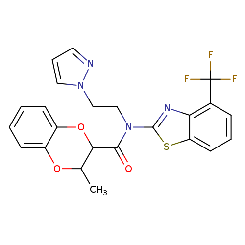 3-methyl-N-[2-(1H-pyrazol-1-yl)ethyl]-N-[4-(trifluoromethyl)-1,3-benzothiazol-2-yl]-2,3-dihydro-1,4-benzodioxine-2-carboxamide