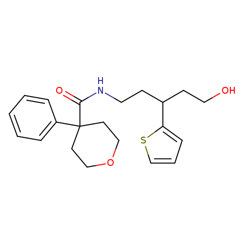 N-[5-hydroxy-3-(thiophen-2-yl)pentyl]-4-phenyloxane-4-carboxamide