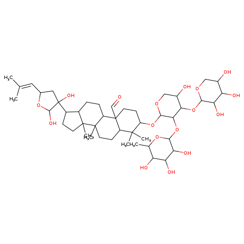 17-(2,3-Dihydroxy-5-(2-methylprop-1-en-1-yl)tetrahydrofuran-3-yl)-3-((5-hydroxy-3-((3,4,5-trihydroxy-6-methyltetrahydro-2H-pyran-2-yl)oxy)-4-((3,4,5-trihydroxytetrahydro-2H-pyran-2-yl)oxy)tetrahydro-2H-pyran-2-yl)oxy)-4,4,8,14-tetramethylhexadecahydro-10H-cyclopenta[a]phenanthrene-10-carbaldehyde