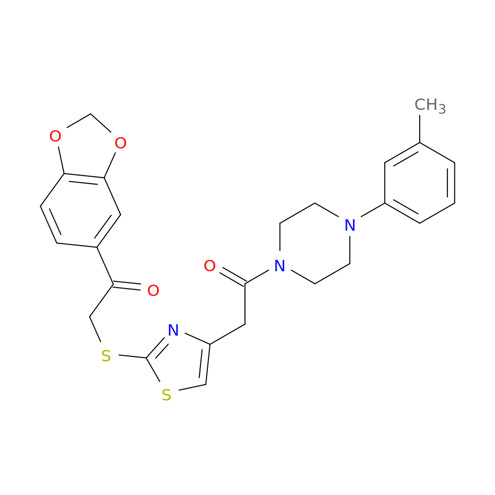 1-(2H-1,3-benzodioxol-5-yl)-2-[(4-{2-[4-(3-methylphenyl)piperazin-1-yl]-2-oxoethyl}-1,3-thiazol-2-yl)sulfanyl]ethan-1-one