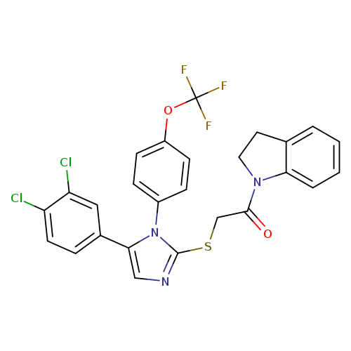 2-{[5-(3,4-dichlorophenyl)-1-[4-(trifluoromethoxy)phenyl]-1H-imidazol-2-yl]sulfanyl}-1-(2,3-dihydro-1H-indol-1-yl)ethan-1-one