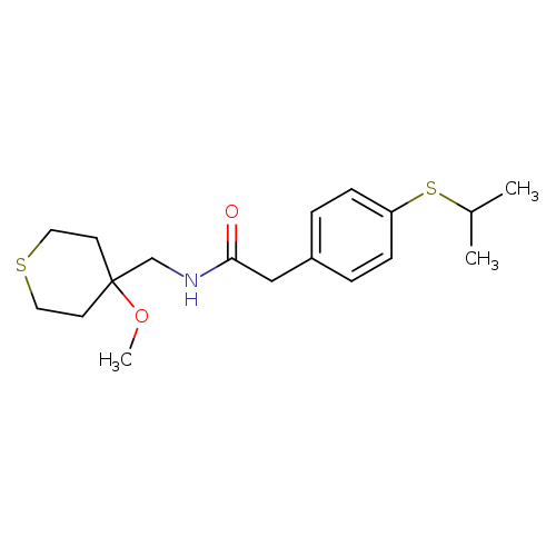 N-[(4-methoxythian-4-yl)methyl]-2-[4-(propan-2-ylsulfanyl)phenyl]acetamide