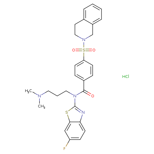 N-[3-(dimethylamino)propyl]-N-(6-fluoro-1,3-benzothiazol-2-yl)-4-(1,2,3,4-tetrahydroisoquinoline-2-sulfonyl)benzamide hydrochloride