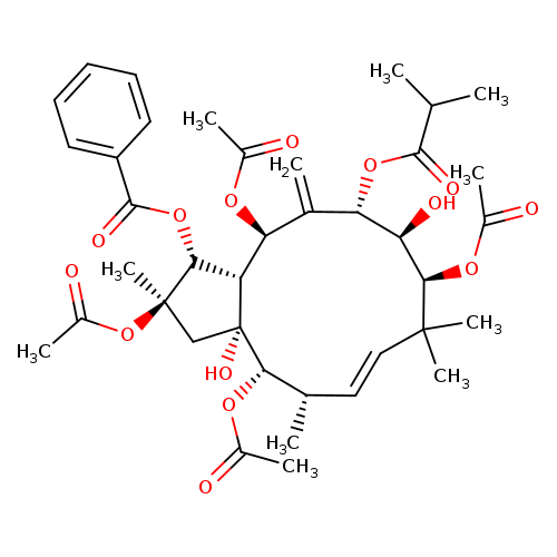 Propanoic acid, 2-methyl-, (2R,3R,3aS,4R,6S,7S,8S,10E,12S,13S,13aR)-2,4,8,13-tetrakis(acetyloxy)-3-(benzoyloxy)-2,3,3a,4,5,6,7,8,9,12,13,13a-dodecahydro-7,13a-dihydroxy-2,9,9,12-tetramethyl-5-methylene-1H-cyclopentacyclododecen-6-yl ester