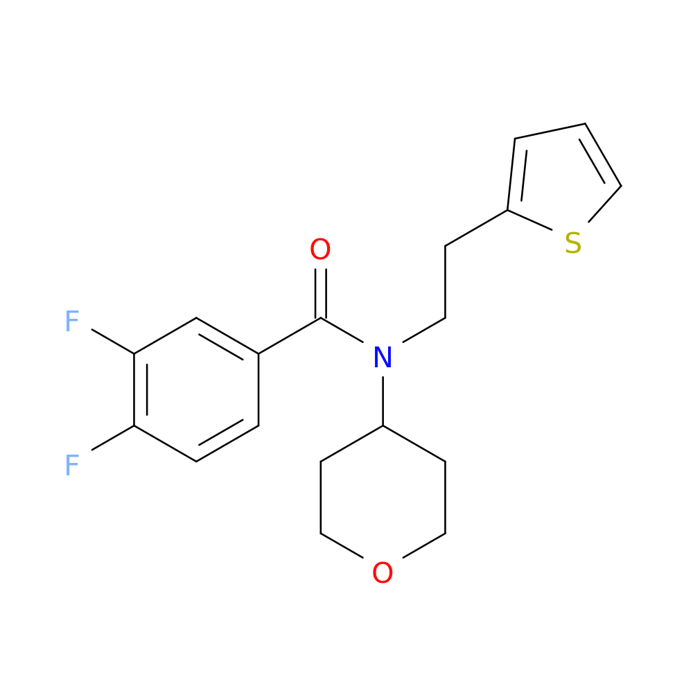 3,4-difluoro-N-(oxan-4-yl)-N-[2-(thiophen-2-yl)ethyl]benzamide