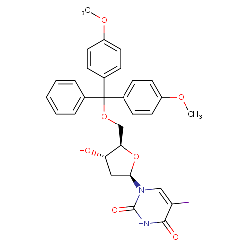 1-((2R,4S,5R)-5-((Bis(4-methoxyphenyl)(phenyl)methoxy)methyl)-4-hydroxytetrahydrofuran-2-yl)-5-iodopyrimidine-2,4(1H,3H)-dione