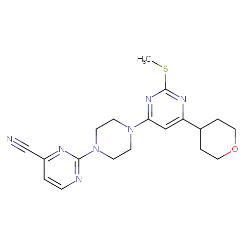 2-{4-[2-(methylsulfanyl)-6-(oxan-4-yl)pyrimidin-4-yl]piperazin-1-yl}pyrimidine-4-carbonitrile
