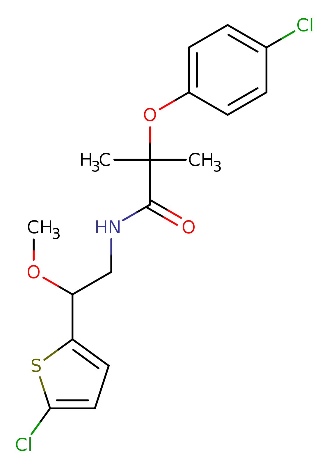 2-(4-chlorophenoxy)-N-[2-(5-chlorothiophen-2-yl)-2-methoxyethyl]-2-methylpropanamide