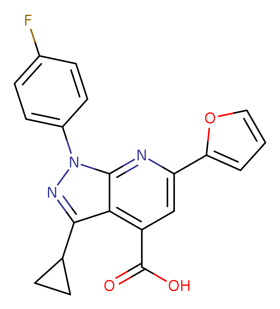 3-cyclopropyl-1-(4-fluorophenyl)-6-(furan-2-yl)-1H-pyrazolo[3,4-b]pyridine-4-carboxylic acid