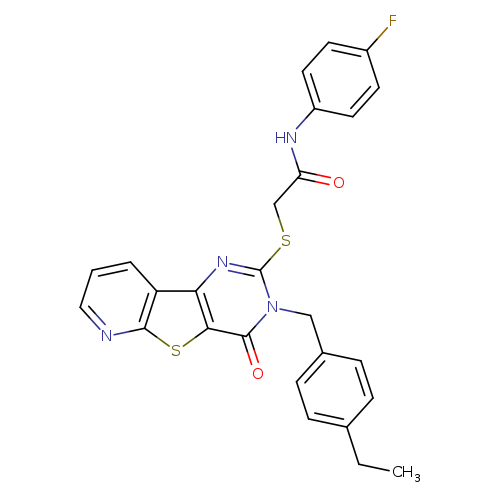 2-({5-[(4-ethylphenyl)methyl]-6-oxo-8-thia-3,5,10-triazatricyclo[7.4.0.0^{2,7}]trideca-1(9),2(7),3,10,12-pentaen-4-yl}sulfanyl)-N-(4-fluorophenyl)acetamide