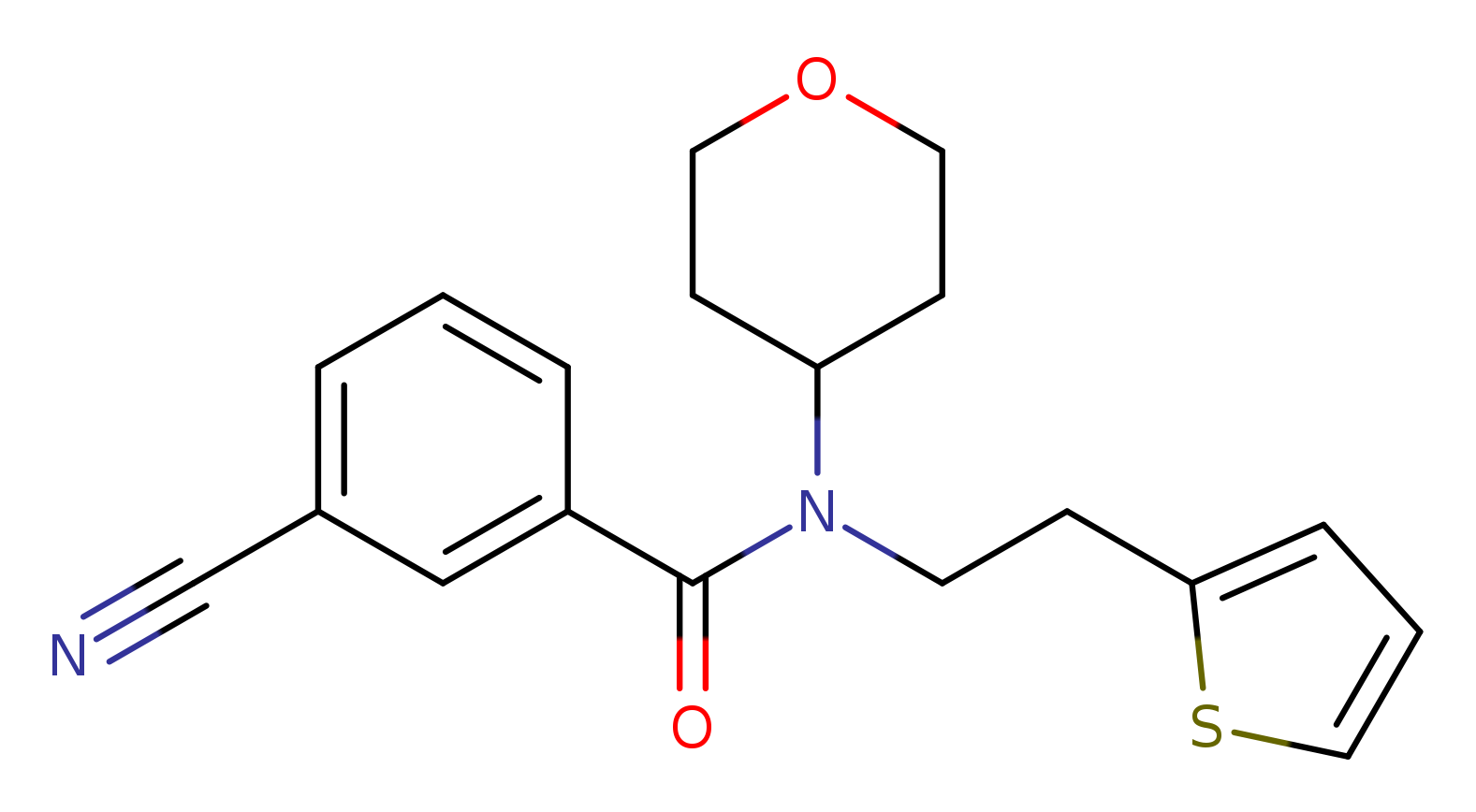 3-cyano-N-(oxan-4-yl)-N-[2-(thiophen-2-yl)ethyl]benzamide