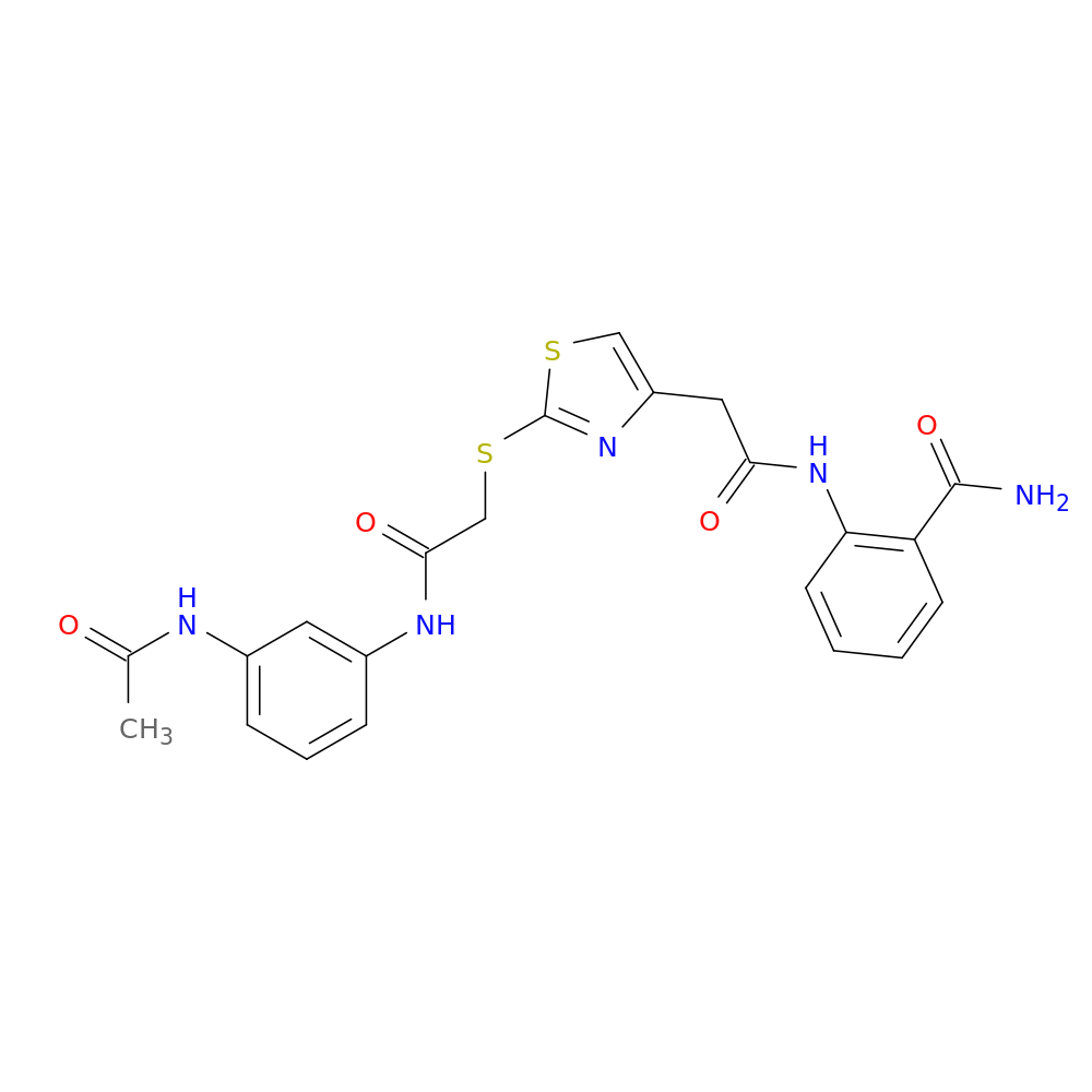 2-{2-[2-({[(3-acetamidophenyl)carbamoyl]methyl}sulfanyl)-1,3-thiazol-4-yl]acetamido}benzamide
