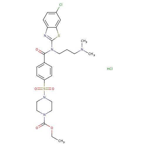 ethyl 4-{4-[(6-chloro-1,3-benzothiazol-2-yl)[3-(dimethylamino)propyl]carbamoyl]benzenesulfonyl}piperazine-1-carboxylate hydrochloride