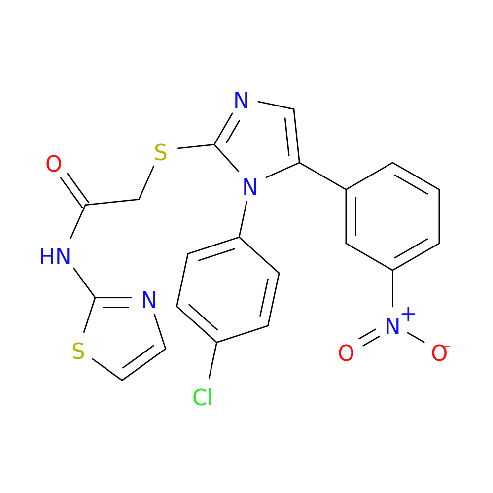 2-{[1-(4-chlorophenyl)-5-(3-nitrophenyl)-1H-imidazol-2-yl]sulfanyl}-N-(1,3-thiazol-2-yl)acetamide