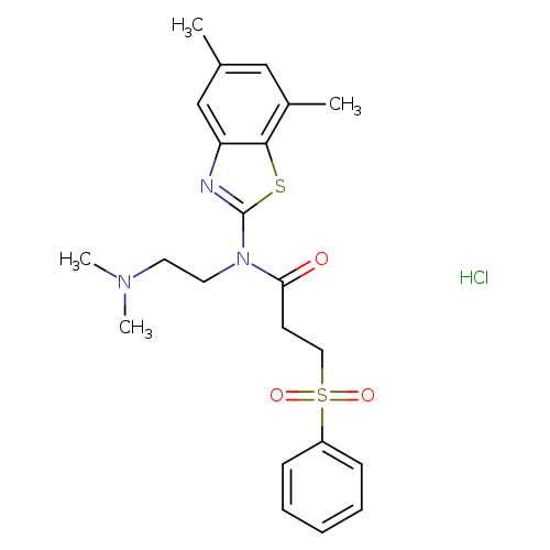 3-(benzenesulfonyl)-N-(5,7-dimethyl-1,3-benzothiazol-2-yl)-N-[2-(dimethylamino)ethyl]propanamide hydrochloride