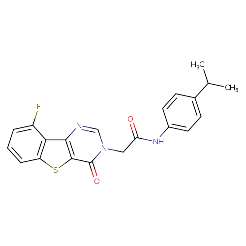 2-{13-fluoro-6-oxo-8-thia-3,5-diazatricyclo[7.4.0.0^{2,7}]trideca-1(13),2(7),3,9,11-pentaen-5-yl}-N-[4-(propan-2-yl)phenyl]acetamide