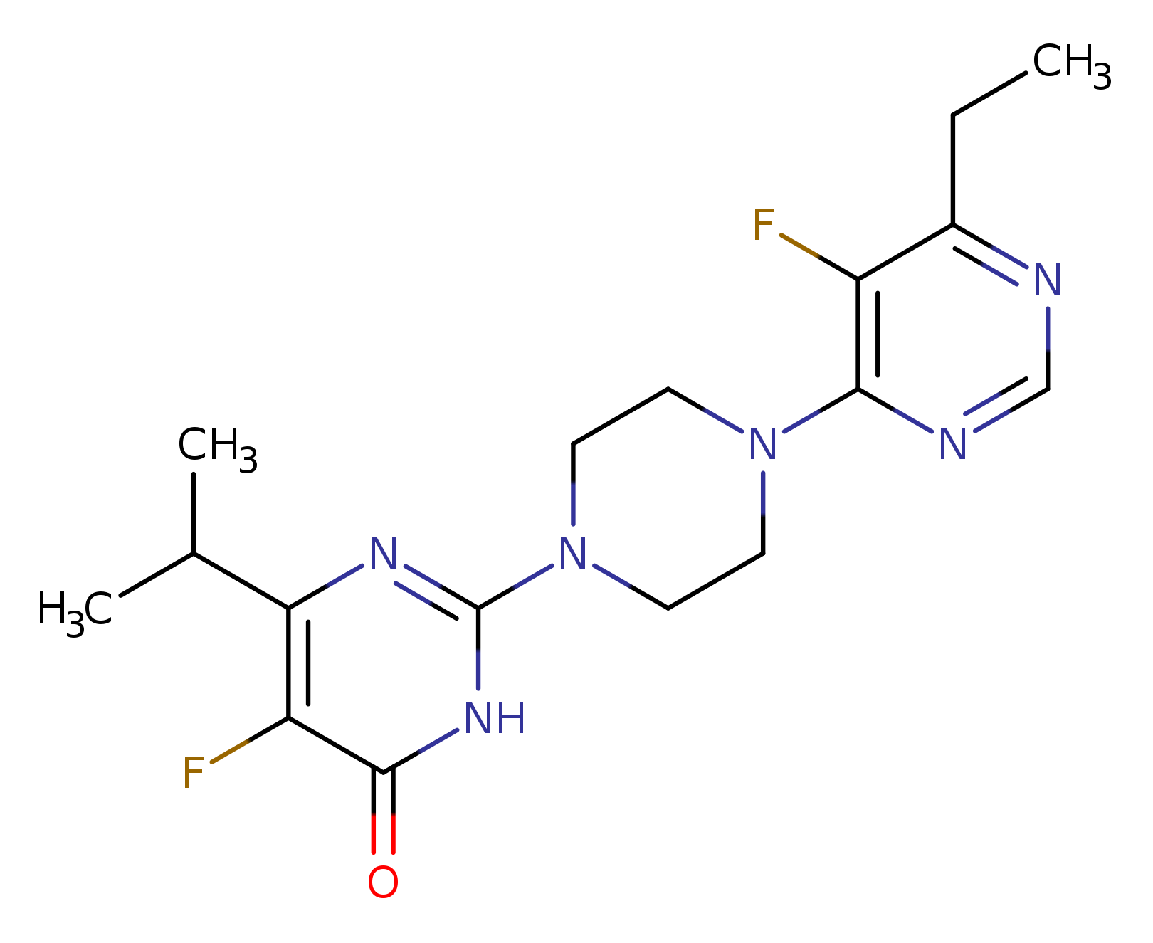 2-[4-(6-ethyl-5-fluoropyrimidin-4-yl)piperazin-1-yl]-5-fluoro-6-(propan-2-yl)-3,4-dihydropyrimidin-4-one