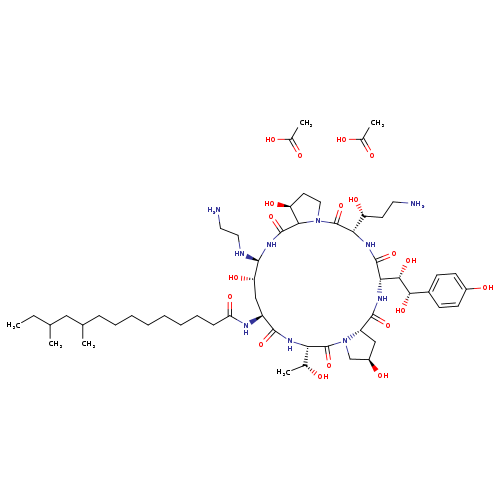 Pneumocandin B0, 1-[(4R,5S)-5-[(2-aminoethyl)amino]-N2-[(10R,12S)-10,12-dimethyl-1-oxotetradecyl]-4-hydroxy-L-ornithine]-5-[(3R)-3-hydroxy-L-ornithine]-, acetate (1:2)