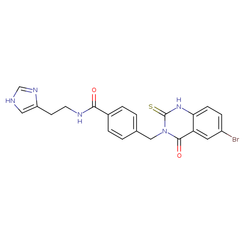 4-[(6-bromo-4-oxo-2-sulfanylidene-1,2,3,4-tetrahydroquinazolin-3-yl)methyl]-N-[2-(1H-imidazol-4-yl)ethyl]benzamide