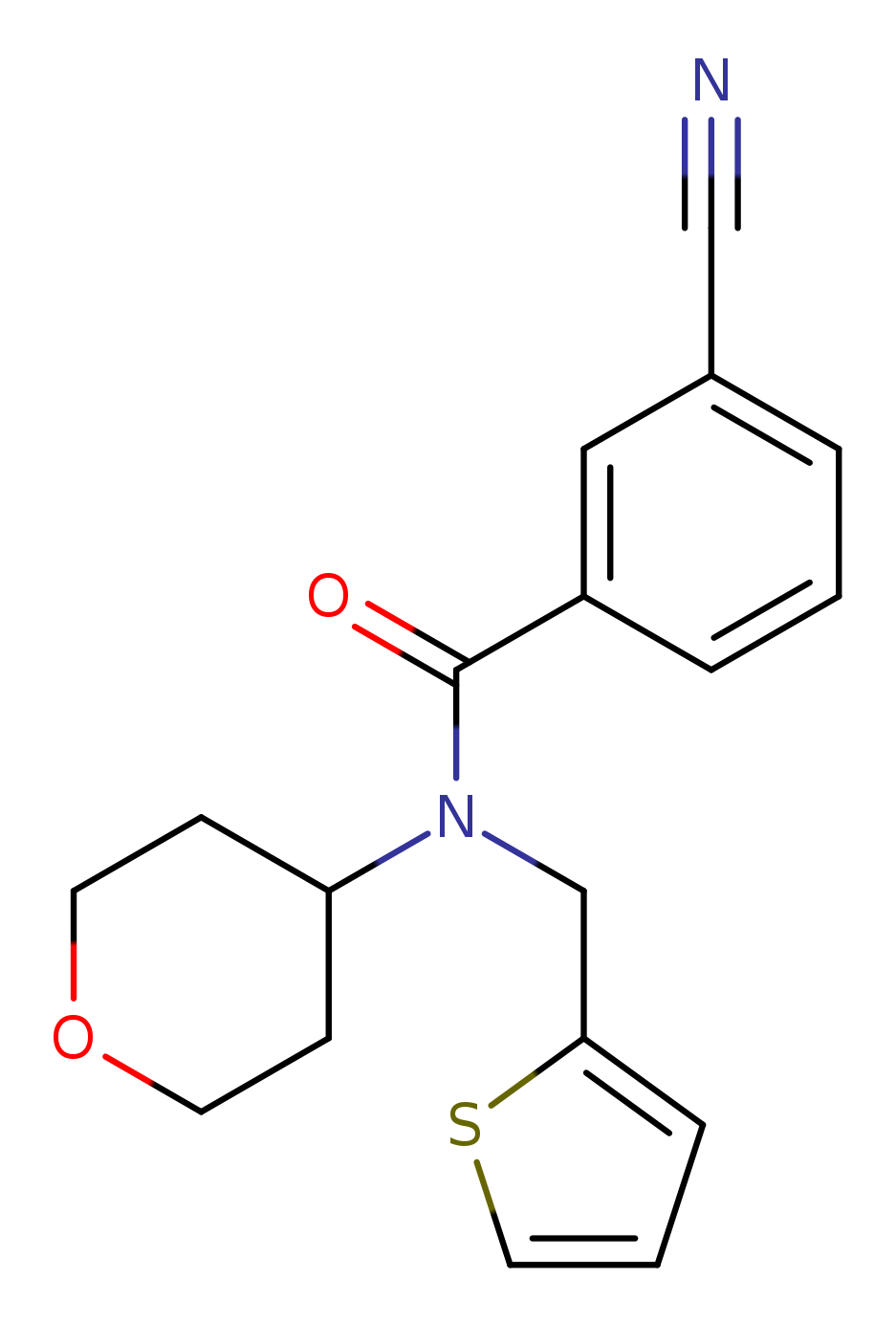 3-cyano-N-(oxan-4-yl)-N-[(thiophen-2-yl)methyl]benzamide
