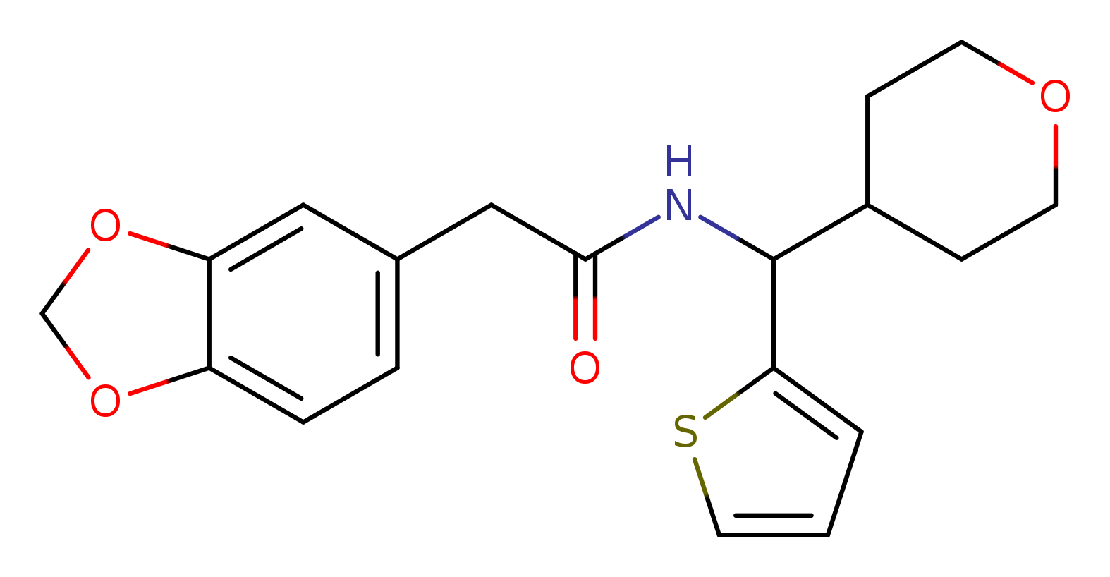 2-(2H-1,3-benzodioxol-5-yl)-N-[(oxan-4-yl)(thiophen-2-yl)methyl]acetamide