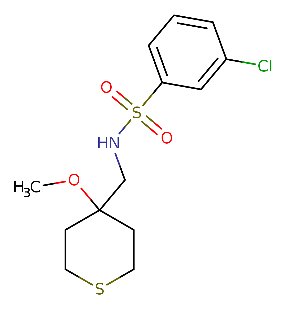 3-chloro-N-[(4-methoxythian-4-yl)methyl]benzene-1-sulfonamide