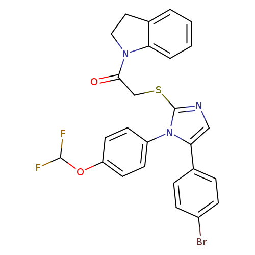 2-{[5-(4-bromophenyl)-1-[4-(difluoromethoxy)phenyl]-1H-imidazol-2-yl]sulfanyl}-1-(2,3-dihydro-1H-indol-1-yl)ethan-1-one