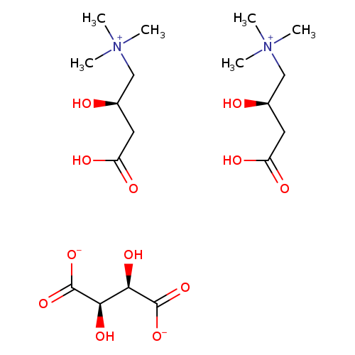 1-Propanaminium, 3-carboxy-2-hydroxy-N,N,N-trimethyl-, (2R)-, saltwith (2R,3R)-2,3-dihydroxybutanedioic acid (2:1)OTHER CA INDEX NAMES:Butanedioic acid, 2,3-dihydroxy- (2R,3R)-, ion(2-),bis[(2R)-3-carboxy-2-hydroxy-N,N,N-trimethyl-1-propanaminium]