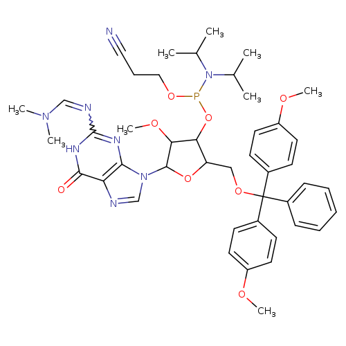 (2R,3R,4R,5R)-2-((Bis(4-methoxyphenyl)(phenyl)methoxy)methyl)-5-(2-(((dimethylamino)methylene)amino)-6-oxo-1,6-dihydro-9H-purin-9-yl)-4-methoxytetrahydrofuran-3-yl (2-cyanoethyl) diisopropylphosphoramidite