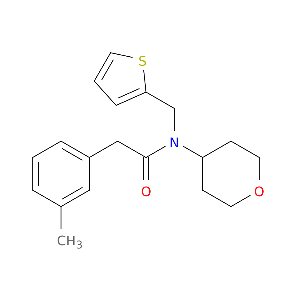 2-(3-methylphenyl)-N-(oxan-4-yl)-N-[(thiophen-2-yl)methyl]acetamide