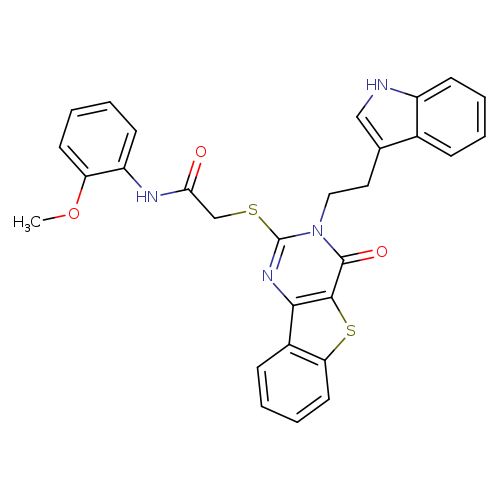 2-({5-[2-(1H-indol-3-yl)ethyl]-6-oxo-8-thia-3,5-diazatricyclo[7.4.0.0^{2,7}]trideca-1(9),2(7),3,10,12-pentaen-4-yl}sulfanyl)-N-(2-methoxyphenyl)acetamide