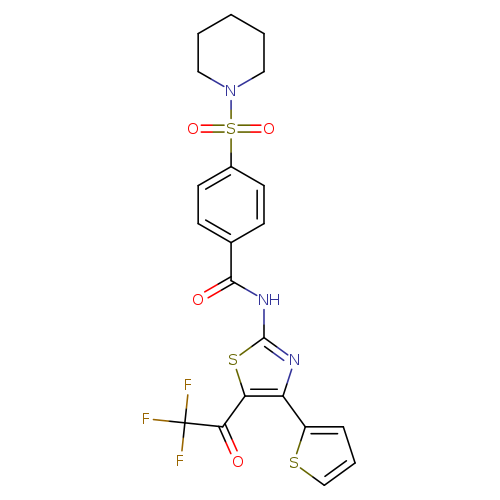 4-(piperidine-1-sulfonyl)-N-[4-(thiophen-2-yl)-5-(2,2,2-trifluoroacetyl)-1,3-thiazol-2-yl]benzamide