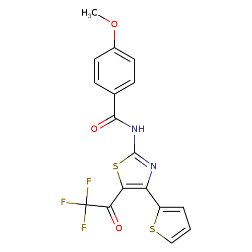 4-methoxy-N-[4-(thiophen-2-yl)-5-(2,2,2-trifluoroacetyl)-1,3-thiazol-2-yl]benzamide