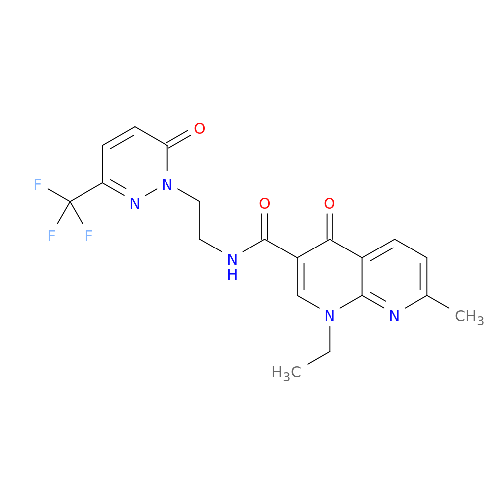 1-ethyl-7-methyl-4-oxo-N-{2-[6-oxo-3-(trifluoromethyl)-1,6-dihydropyridazin-1-yl]ethyl}-1,4-dihydro-1,8-naphthyridine-3-carboxamide