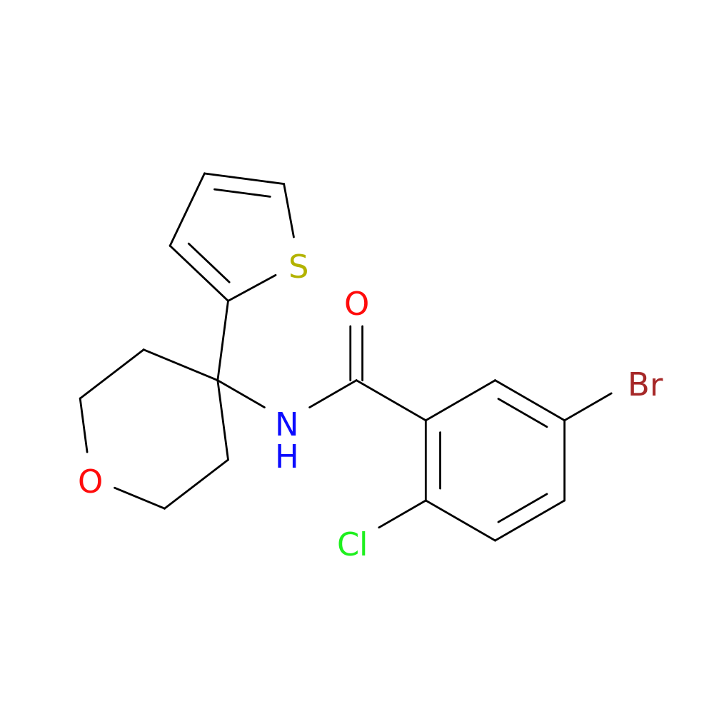 5-bromo-2-chloro-N-[4-(thiophen-2-yl)oxan-4-yl]benzamide
