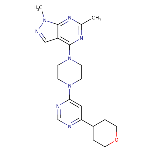 4-(4-{1,6-dimethyl-1H-pyrazolo[3,4-d]pyrimidin-4-yl}piperazin-1-yl)-6-(oxan-4-yl)pyrimidine