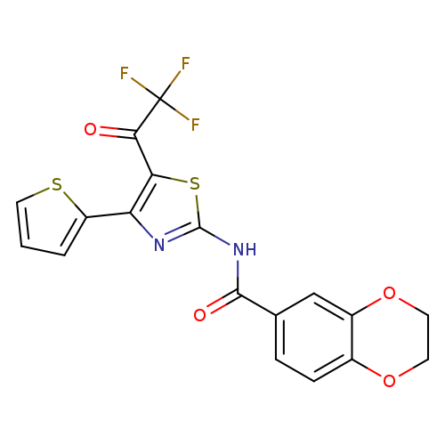 N-[4-(thiophen-2-yl)-5-(2,2,2-trifluoroacetyl)-1,3-thiazol-2-yl]-2,3-dihydro-1,4-benzodioxine-6-carboxamide