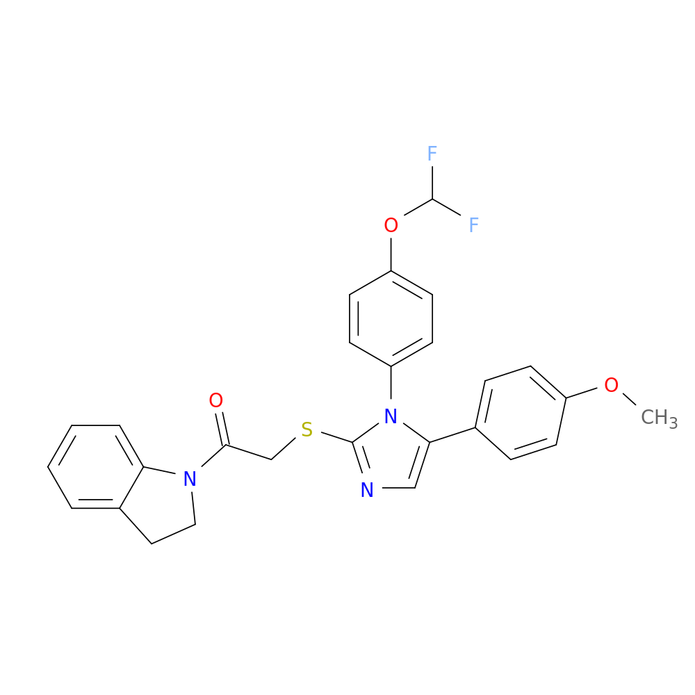 2-({1-[4-(difluoromethoxy)phenyl]-5-(4-methoxyphenyl)-1H-imidazol-2-yl}sulfanyl)-1-(2,3-dihydro-1H-indol-1-yl)ethan-1-one