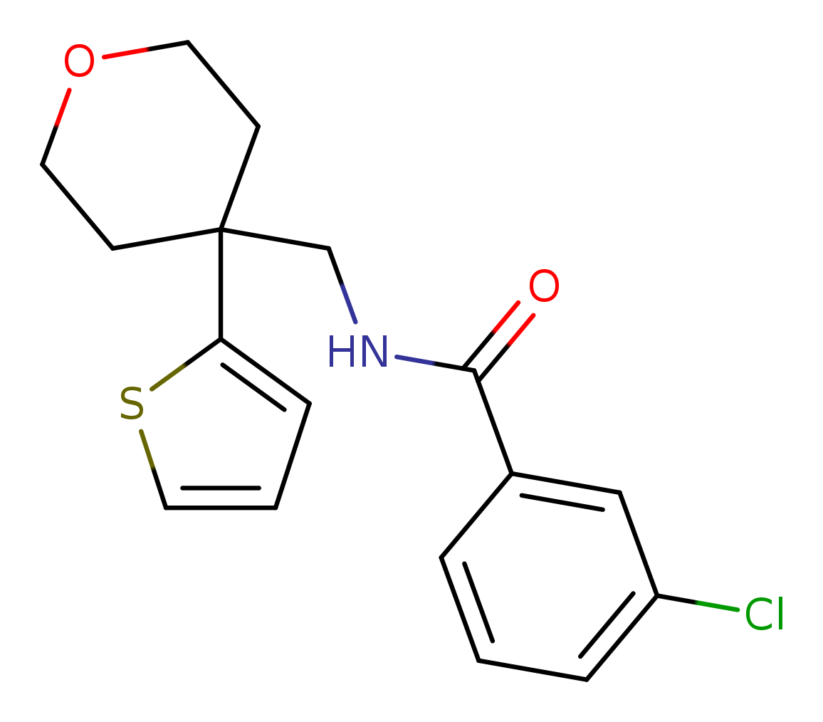 3-chloro-N-{[4-(thiophen-2-yl)oxan-4-yl]methyl}benzamide