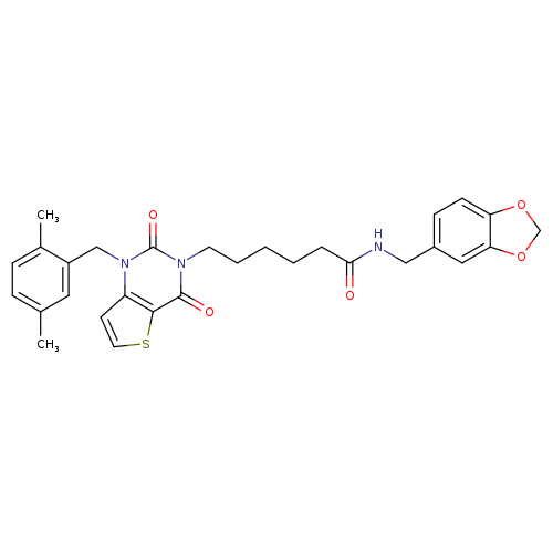 N-[(2H-1,3-benzodioxol-5-yl)methyl]-6-{1-[(2,5-dimethylphenyl)methyl]-2,4-dioxo-1H,2H,3H,4H-thieno[3,2-d]pyrimidin-3-yl}hexanamide