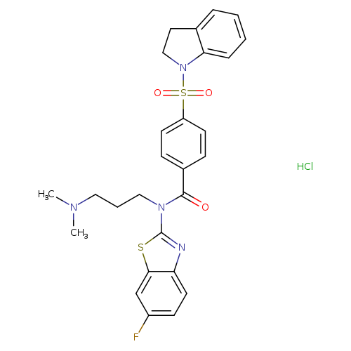 4-(2,3-dihydro-1H-indole-1-sulfonyl)-N-[3-(dimethylamino)propyl]-N-(6-fluoro-1,3-benzothiazol-2-yl)benzamide hydrochloride