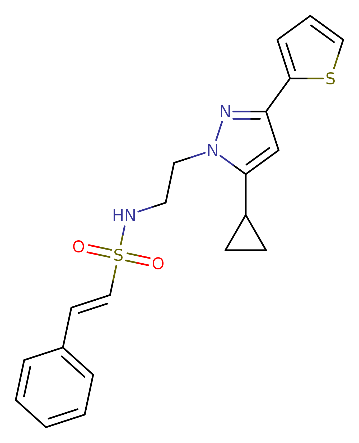(E)-N-{2-[5-cyclopropyl-3-(thiophen-2-yl)-1H-pyrazol-1-yl]ethyl}-2-phenylethene-1-sulfonamide