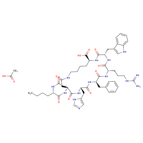 (3S,6S,9R,12S,15S,23S)-12-((1H-Imidazol-5-yl)methyl)-3-((1H-indol-3-yl)methyl)-15-((S)-2-acetamidohexanamido)-9-benzyl-6-(3-guanidinopropyl)-2,5,8,11,14,17-hexaoxo-1,4,7,10,13,18-hexaazacyclotricosane-23-carboxylic acid acetic acid