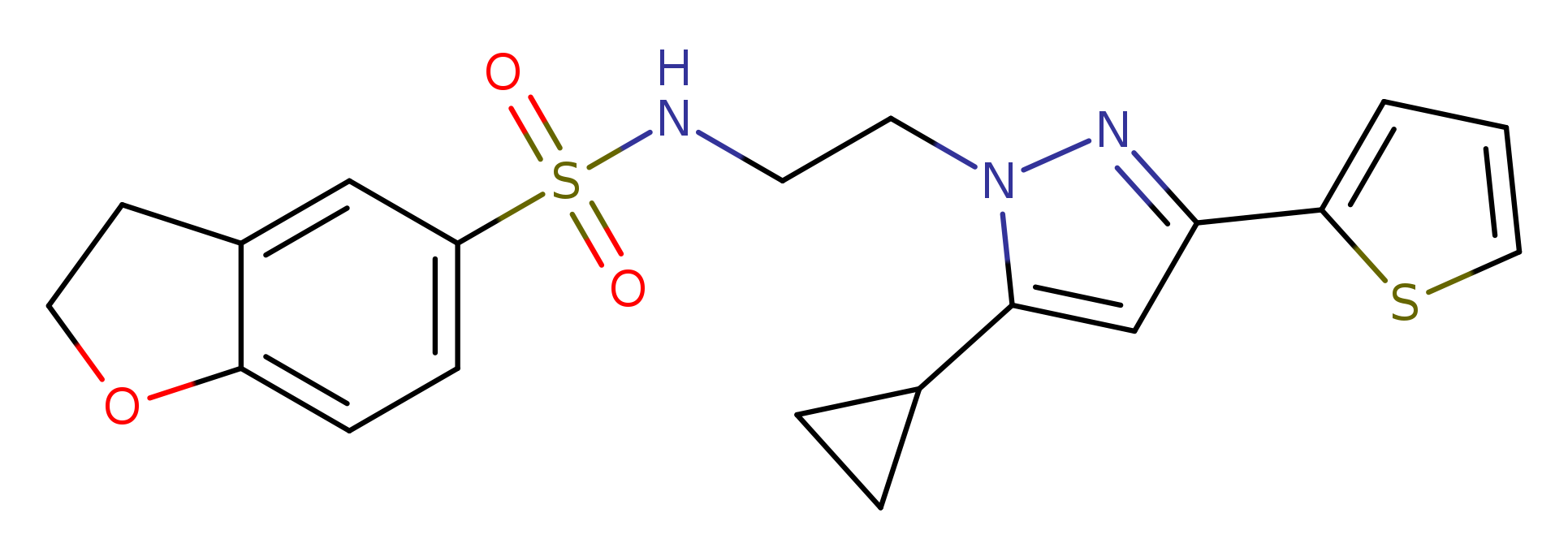 N-{2-[5-cyclopropyl-3-(thiophen-2-yl)-1H-pyrazol-1-yl]ethyl}-2,3-dihydro-1-benzofuran-5-sulfonamide