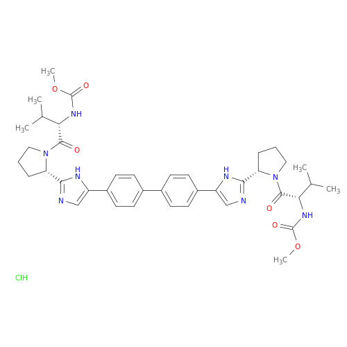 Carbamic acid, N,N''-[[1,1''-biphenyl]-4,4''-diylbis[1H-imidazole-5,2-diyl-(2S)-2,1-pyrrolidinediyl[(1S)-1-(1-methylethyl)-2-oxo-2,1-ethanediyl]]]bis-, C,C''-dimethyl ester, hydrochloride (1:2)